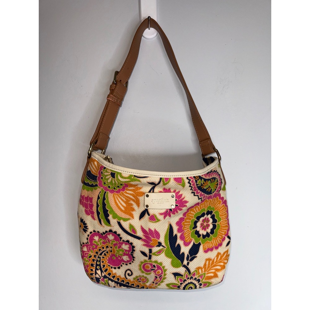 Spartina 449 High Ebb Piper Hobo Floral Paisley Linen Leather Shoulder Bag